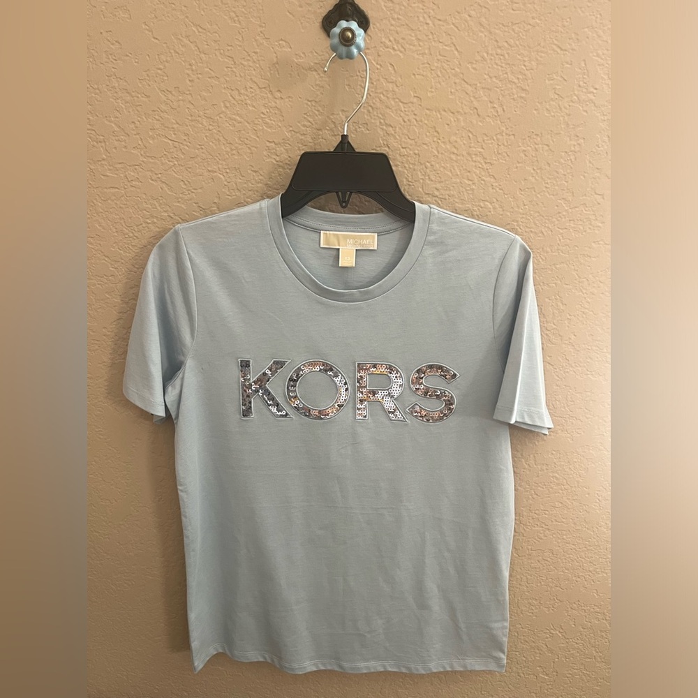 Michael Kors Organic Cotton Sequin Tee Shirt in Chambray